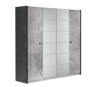 HYDE - Armoire 4 Portes avec Miroir Gris Effet Pierre - Altobuy Gris