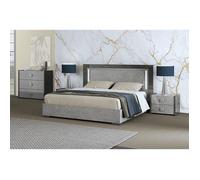 HYDE - Chambre 160x200cm Gris Effet Pierre avec Leds -