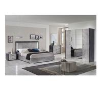 HYDE - Chambre Complète 140x190cm Gris Effet Pierre avec Leds