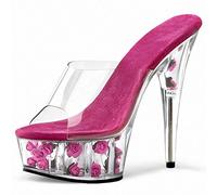 HYDgfiuf Femmes Clair Talons Hauts Rouge Rose Plate-Forme Mules Sandales Sexy Stripper Club pôle Danse Robe de mariée Chaussures de fête Grande Taille 34-46,Deep Pink,36