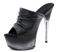 HYDgfiuf Femmes Noir Plis Talons Hauts Plate-Forme Mules Sandales Sexy Stripper Club pôle Danse Robe de mariée Chaussures de fête Grande Taille 34-45,Noir,41