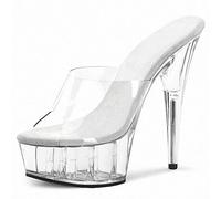 HYDgfiuf Talons Hauts Transparents pour Femmes Plate-Forme Transparente Mules Sandales Sexy Stripper Club Pole Dancing Robe de mariée Chaussures de soirée Grande Taille 35-46,Clear,35