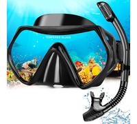 Hydomi Kit de plongée pour adulte - Anti-buée - Avec champ de vision panoramique à 180° - Système Dry Top à 3 canaux - Masque de plongée anti-fuite en verre trempé pour la plongée et la natation