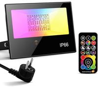 HYDONG Projecteur à LED avec télécommande, 50W RGBW extérieur à intensité variable, étanche IP66, câble de 1,8m, fonction de mémoire de minuterie Fête de mariage de Noël