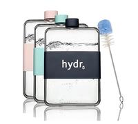 hydr | Bouteille d'eau plate de 445,2 g pour sac à main et brosse de nettoyage flexible | Bouteille d'eau carrée sans BPA | Bouteilles d'eau fines anti-fuite et anti-chute pour voyage (noir)
