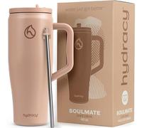 Hydracy Soulmate Gourde Isotherme de 1,18 L avec poignée et paille rabattable - Gobelet réutilisable 100% étanche avec paille en acier inoxydable - Café Crème