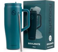 Hydracy Soulmate Gourde Isotherme de 1,18 L avec poignée et paille rabattable - Gobelet réutilisable 100% étanche avec paille en acier inoxydable - Twilight Teal