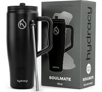 Hydracy Soulmate Gourde Isotherme de 1,18 L avec poignée et paille rabattable - Gobelet réutilisable 100% étanche avec paille en acier inoxydable - Sexy Black