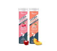 HydraFresh - 2 saveurs - Pastilles hydratation Effervescentes - Magnésium, Électrolytes, Calcium, Vitamines C et B - Complément alimentaire énergie saveur Cerise et Pêche - Sans sucres - France