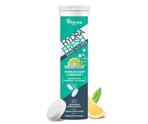 HydraFresh - Pastilles hydratation Effervescentes - Magnésium, Électrolytes, Calcium, Vitamines C et B - Complément alimentaire énergie saveur Citron-Verveine - Sans Sucres - Fabriqué en France
