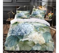 Hydrangea Blooms Linge de Lit 3D Imprimé Microfibre Résistante 3 Pièces 2 Taies Ultra Douce watercolor Floral Ensemble De Literie Léger Hypoallergique for Adulte Enfants Filles Super king（260x220cm）