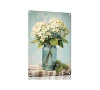 Hydrangea in Jar Metal Tin Sign Vintage Farmhouse Wall Decor for Kitchen Living Room Home Spring Flowers 8 X 12 inch