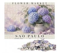 Hydrangea Sao Paulo Flower Market Puzzle en Bois 300 pièces | Une activité puzzle flexible: un loisir concentré autour de la table en intérieur.
