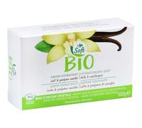 Hydratation quotidienne au parfum lait vanille avec CARREFOUR SOFT BIO, savon solide bio à base d'origine végétale, format 100g - Lot de 4