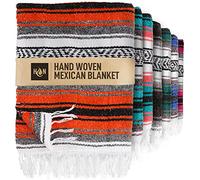 Hydration Nation Couverture mexicaine authentique extra large (177,8 x 127 cm) - Tissée à la main - Yoga Serape - Falsa artisanale, plage, camping, pique-nique, extérieur (orange)