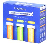 HYDRATIS - Pack 3 Mini Tubes Electrolytes Pêche, Gingembre, Ananas Comprimés Effervescents 3x10 pc(s)