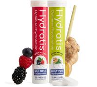 HYDRATIS - Pastilles Effervescentes Fruits des Bois+Citronnelle/Gingembre - Optimise l'Hydratation - Riche en Minéraux - Faible en Sucre - Goûts Légers - Sport, Crampes, Récupération - 40 Pastilles