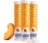 HYDRATIS - Pastilles Effervescentes Pêche - Optimise l'Hydratation - Riche en Minéraux - Faible en Sucre - Goûts Légers - Sport, Crampes, Récupération - 60 Pastilles