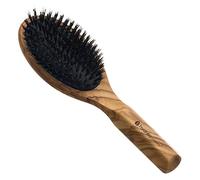 Hydréa London Brosse à cheveux en bois d'olivier avec poils de sanglier et coussin confortable anti-traction - Brosse démêlante de luxe conçue pour les femmes et les hommes pour une brillance lisse et