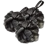 Hydrea London Shower Puff - Gommage corporel exfoliant pour hommes et femmes - Exfoliant de douche de luxe nettoyant et tonifiant - Chouchou de bain ultra doux, grand et végétalien, lot de 3 (noir et