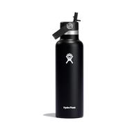 HYDRO FLASK - Gourde Isotherme 621 ml (21 oz) avec Bouchon Antifuite et Paille Intégrée - Bouteille Inox à Isolation sous vide - Ouverture Standard - Noir