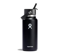 HYDRO FLASK - Gourde Isotherme 946 ml (32 oz) avec Bouchon Antifuite et Paille Intégrée - Bouteille Inox à Isolation sous vide - Ouverture Standard - Noir