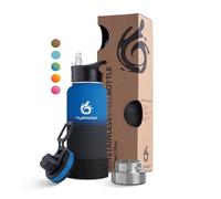 Hydro2Go Gourde en acier inoxydable 1000 ml/1 litre - pour enfants, école, sport, fitness et extérieur | Bouteille en acier inoxydable sans BPA + 3 bouchons | 100% anti