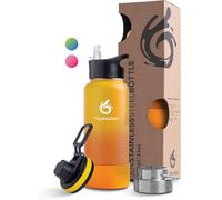 Hydro2Go gourde avec paille inox 950 ml - sans BPA, 3 couvercles, garde 12H chaud & 24H froid, enfants, sport & extérieur (Sun)