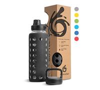 Hydro2Go® Gourde en Verre avec Couvercle en Silicone 950 ML - va au Lave-Vaisselle | 2 couvercles interchangeables | 100% étanche