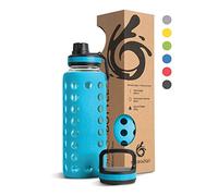 Hydro2Go Bouteille en Verre avec Couvercle en Silicone - 100% Étanche, Sans BPA, Passable au Lave-vaisselle, 2 Couvercles Amovibles - Parfaite pour Bureau et Sport (Coral Blue 2.0) - 950 ml