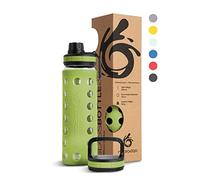 Hydro2Go Bouteille en Verre avec Housse en Silicone - Compatible Lave-Vaisselle, 2 Bouchons Interchangeables, 100% étanche & sans BPA - Idéale pour Bureau & Extérieur (Olive Green 2.0) - 550 ML