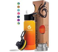 Hydro2Go Bouteille Isotherme Sans BPA - Acier inoxydable, Chaud 12h/Froid 24h, 3 couvercles inclus, 530 ml (Sun) - gourde avec paille