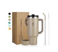 hydro2go Gobelet Isotherme avec Paille - Chaud 10h, froid 12h - Lavable au lave-vaisselle, sans BPA - Mug de voyage pour boissons chaudes et froides (Greige, 1200 ml)