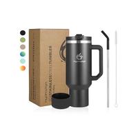 hydro2go Gobelet Isotherme avec Paille - Garde les Boissons Chaudes jusqu'à 10 Heures - Froides jusqu'à 12 Heures - Passe au Lave-vaisselle - Sans BPA - Mug de Voyage, Goblet versatile (Noir, 1200ml)