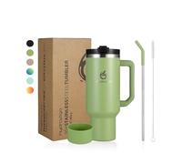 hydro2go Gobelet Isotherme avec Paille - Sans BPA, lave-vaisselle - 10 h chaud/12 h froid - Mug de voyage (Green Tea, 1200 ml)