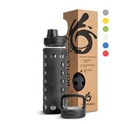 Hydro2Go Bouteille en Verre avec Housse en Silicone - Compatible Lave-vaisselle, 2 Bouchons Interchangeables, 100% étanche & sans BPA - Idéale pour Bureau & Extérieur (Onyx Black 2.0) - 550 ml