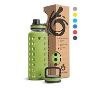 Hydro2Go Bouteille en Verre avec Couvercle en Silicone - 100% Étanche, Sans BPA, Passable au Lave-vaisselle, 2 Couvercles Amovibles - Parfaite pour Bureau et Sport (Olive Green 2.0) - 950 ml