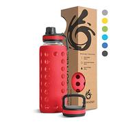 Hydro2Go Bouteille en Verre avec Couvercle en Silicone - 100% Étanche, Sans BPA, Passable au Lave-vaisselle, 2 Couvercles Amovibles - Parfaite pour Bureau et Sport (Urban Red 2.0) - 950 ml