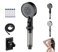 Hydroboost High Pressure, 5-Mode Filtered Shower Head, Filtered Shower Head with Handheld, Built-In Power Wash, One-Click Water Stop, 1/2'' Connection, Tool-Free Installations (Black)