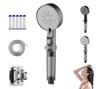 Hydroboost High Pressure, 5-Mode Filtered Shower Head, Filtered Shower Head with Handheld, Built-In Power Wash, One-Click Water Stop, 1/2'' Connection, Tool-Free Installations (Gray)