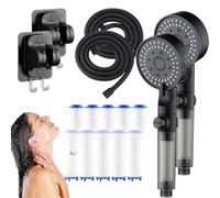 HydroBoost KYD's Choice Lot de 2 têtes de douche filtrées haute pression, 5 modes, mise à niveau, avec kit portable, pour eau dure, noir