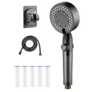 Hydroboosts High Pressure 5-Mode Filtered Shower Head, Gefilterter Duschkopf mit Handbrause, Tool-Free Install (Black,1Pcs)