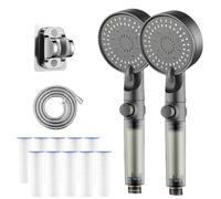 Hydroboosts High Pressure 5-Mode Filtered Shower Head, Gefilterter Duschkopf mit Handbrause, Tool-Free Install (Silver Gray,2Pcs)