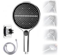 Hydroease Air-Boost 5.9" High-Pressure Handheld Shower Head with 4 Spray Modes,Detachable Hose & Adjustable Bracket,Universal Fit, Self-Cleaning Silicone Nozzles, Tool-Free Installations (Silver)
