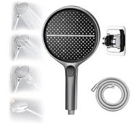 HydroEase Air-Boost 5.9" High-Pressure Handheld Shower Head with 4 Spray Modes, Hose and Adjustable Bracket, Easy Tool-Free Installation, Self-Cleaning Silicone Nozzles (Dark grey)