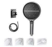 HydroEase Air-Boost 5.9" High-Pressure Handheld Shower Head with 4 Spray Modes, Hose and adjustable bracket, Self-Cleaning Silicone Nozzles, Tool-Free Installation, for Bathrooms (Black Gray)