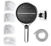 HydroEase Air-Boost 5.9" High-Pressure Handheld Shower Head with 4 Spray Modes, Hose and Adjustable Bracket, Easy Tool-Free Installation, Self-Cleaning Silicone Nozzles (Silver)
