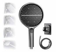 HydroEase Air-Boost 5.9" High-Pressure Handheld Shower Head with 4 Spray Modes, Self-Cleaning Silicone Nozzles, Hose & Adjustable Bracket - Easy Tool-Free Installation (Gray)