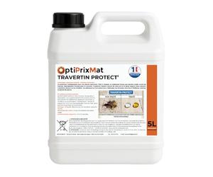Hydrofuge Travertin Protect' 5L - OptiPrixMat - Imperméabilisant & Oléofuge Invisible - Spécial Travertin, Pierre Naturelle, Béton - Intérieur et Extérieur (Terrasse, Douche, Cuisine) - Jusqu'à 25m²