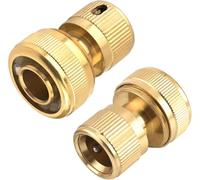 Hydrogarden Lot de 2 Raccord rapide Aquastop en laiton 19 mm, or, 3/4", Connecteur enfichable avec Aquastop, pour extrémité de tuyau